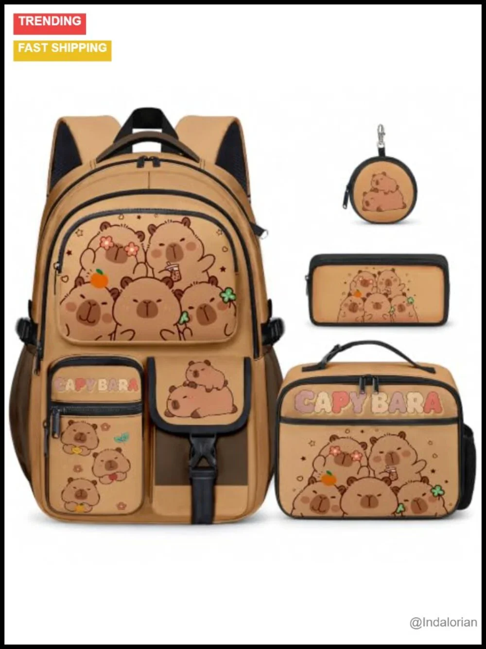 4-Piece Boys Backpack Set with Lunch Box & Pencil Case, Polyester Bookbag for